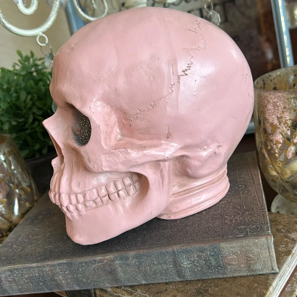 Halloween Gothic Glam Pink Skull Decor with Glitter Eyes